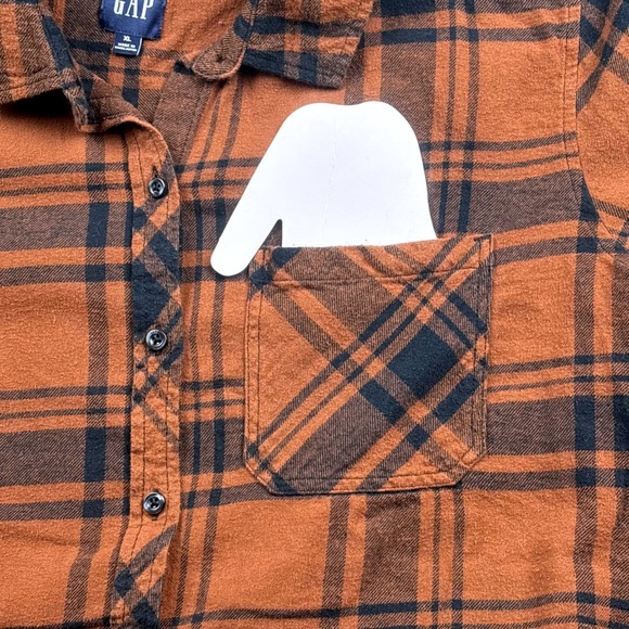 GAP Plaid Flannel‎ Women XL Shirt Orange Black Long Sleeve Cabincore Rustic Cozy - Picture 5 of 12